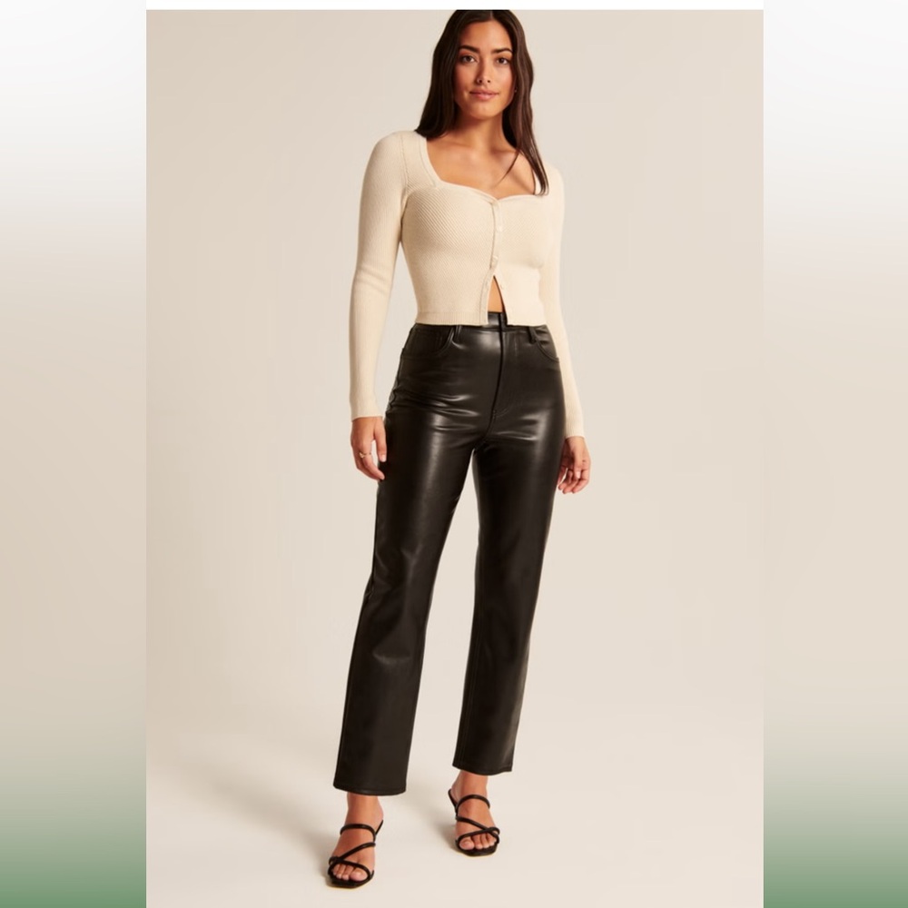 Abercrombie & Fitch Curve Love Vegan Leather Ankle Straight Pant